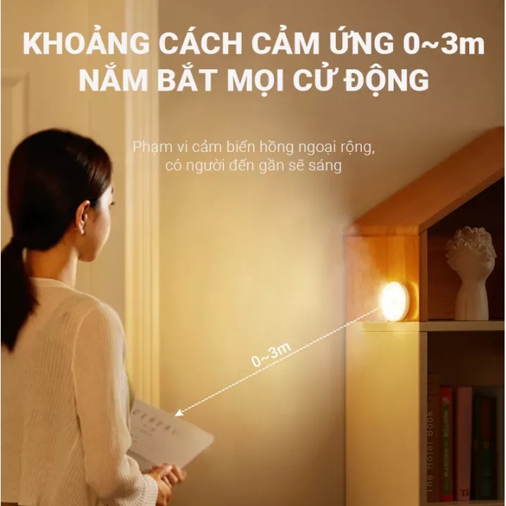 Đèn Cảm Ứng Dán Tường Đa Năng Cảm Biến, Đèn Tròn Cảm Biến Chuyển Động Tự Động Tắt Sạc Tích Điện USB 5W Tiện Lợi
