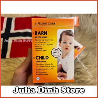 Dầu cá kim cương DHA Vitamin D3 BARN Lifeline Care Nauy cho bé từ 4 tuần tuổi hộp 30 viên