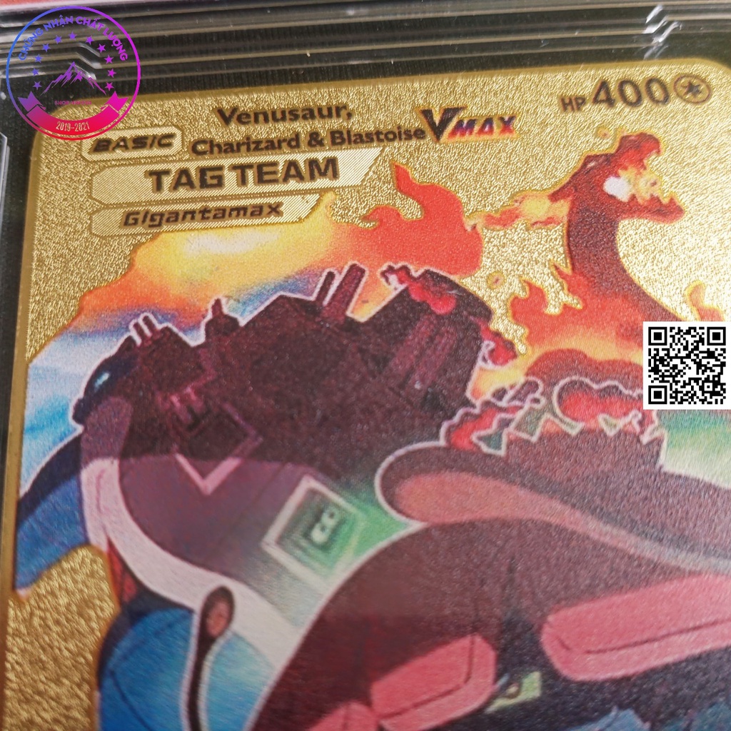 Thẻ Pokemon kim loại tag team siêu tiến hoá Vmax Venusaur Charizard và Blastosie 1843