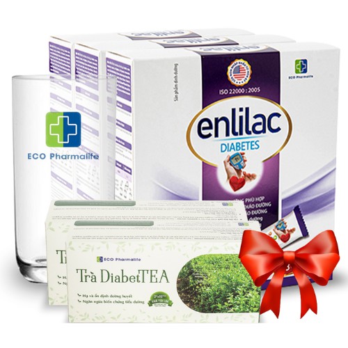 Sữa tiểu đường Enlilac Diabetes - Hộp 16 gói x 25 gram - Tặng cẩm nang cho người tiểu đường, ổn định đường huyết