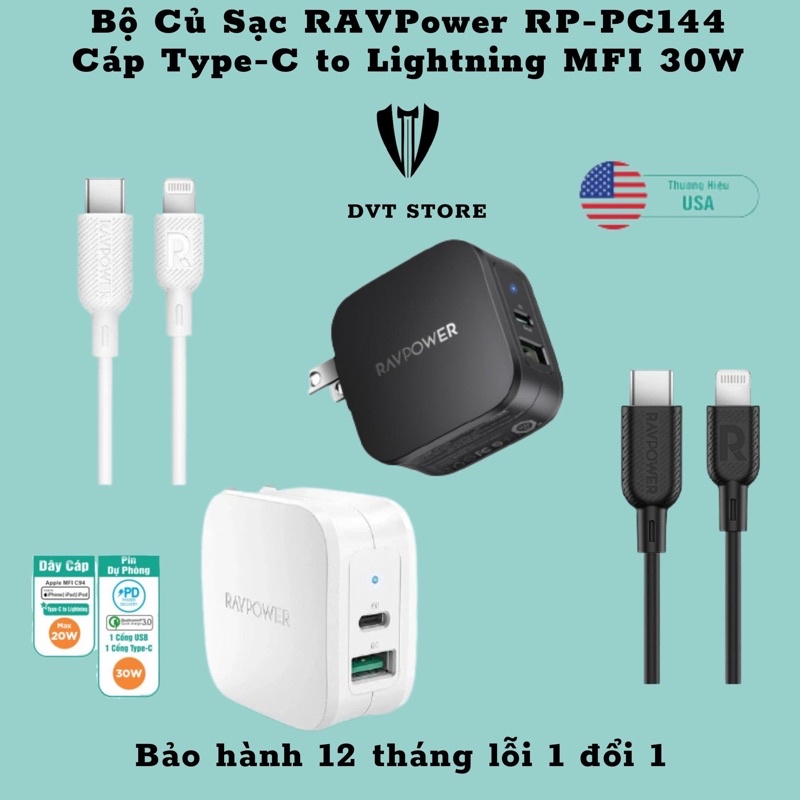 [Chính Hãng] Bộ Sạc RAVPower RP-PC105 61W - PD - QC 3.0 - Sạc Nhanh Iphone - Ipad - Macbook - Android