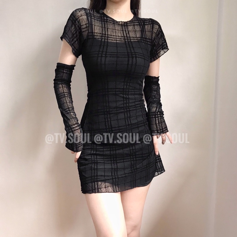 Set đầm caro lưới