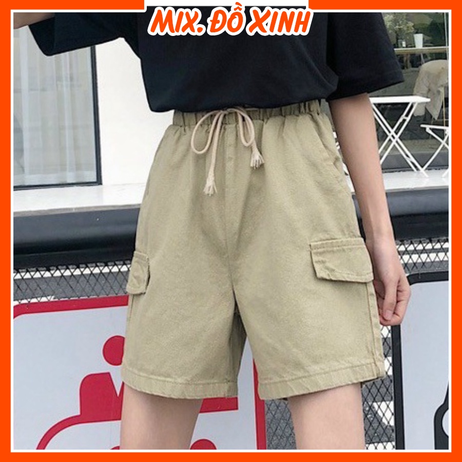 Quần short kaki nam nữ Thu Hà quần đùi freesize có nắp túi form rộng ống suông QH.50
