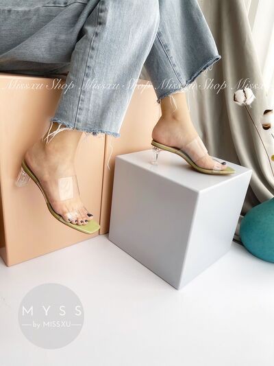 Giày guốc nữ 2 quai trong phối gót trong suốt 5cm thời trang MYSS - SU115