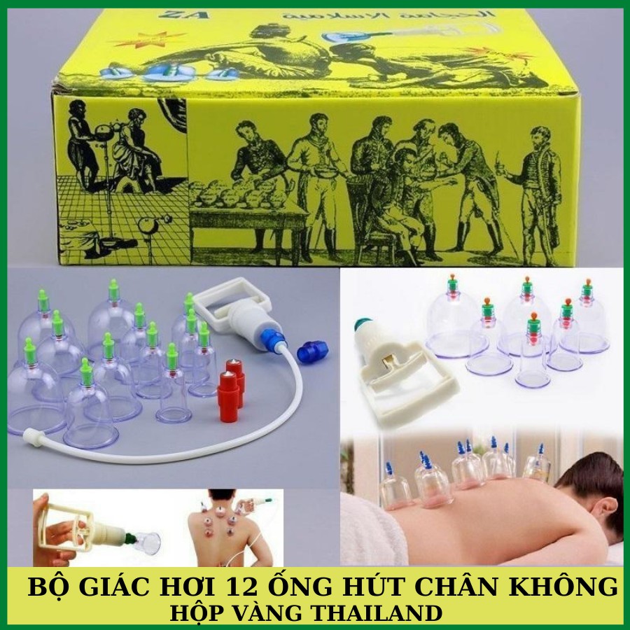 [🔥HOT🔥] Bộ Dụng Cụ Giác Hơi 12 Ống Chân Không - Không Dùng Lửa, An Toàn Sức Khỏe - Hộp Vàng Thailand