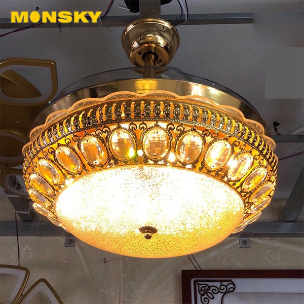 Đèn quạt MONSKY trang trí LED JAYSON cánh cụp xòe 3 chế độ ánh sáng sang trọng - kèm điều khiển từ xa tiện dụng