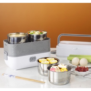 Hộp cơm cắm điện lunchbox - hộp cơm văn phòng 2 tầng 4 bát inox, nấu chín - ảnh sản phẩm 4