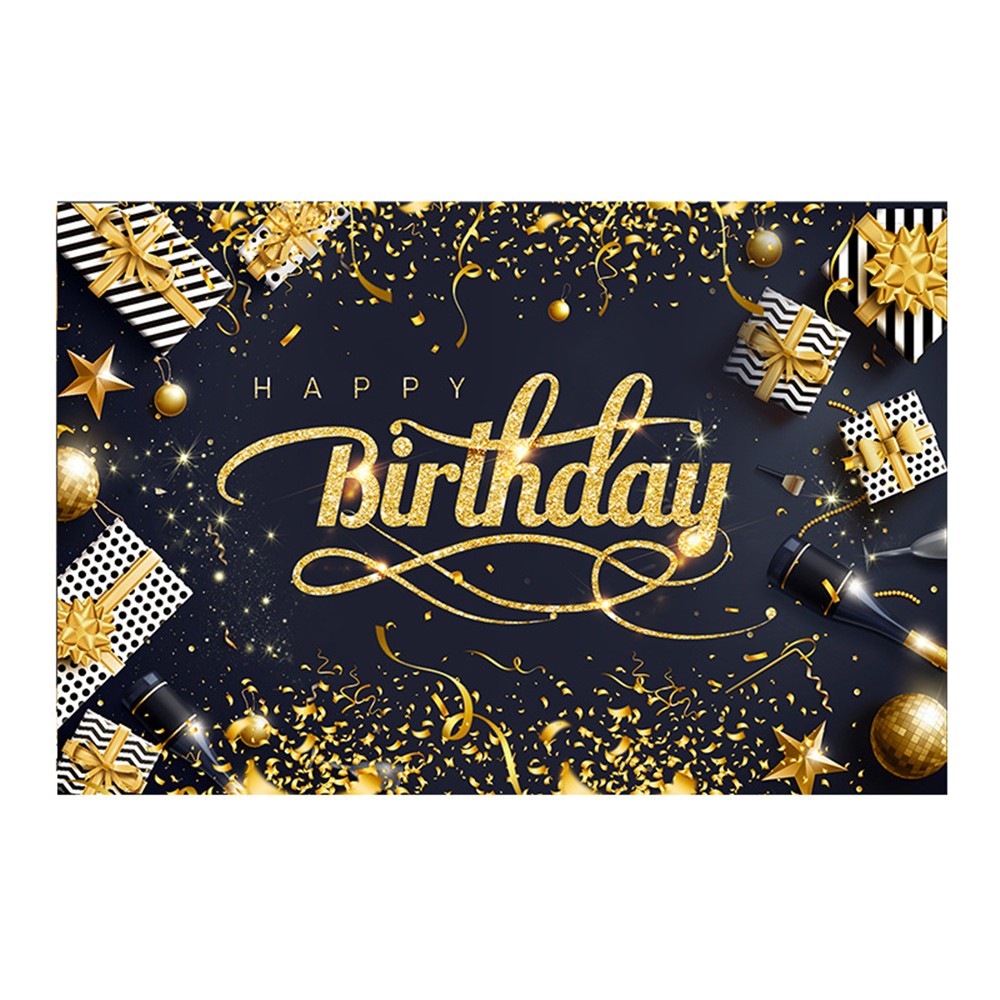 Banner chữ happy birthday trang trí bữa tiệc màu vàng đen đẹp mắt