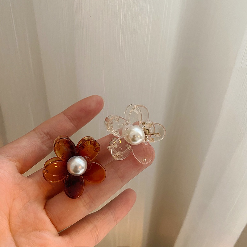 Kẹp Tóc Càng Cua Hình Hoa Đính Ngọc Trai Bằng Acrylic Kiểu Hàn Quốc Ngọt Ngào Cho Bé Gái