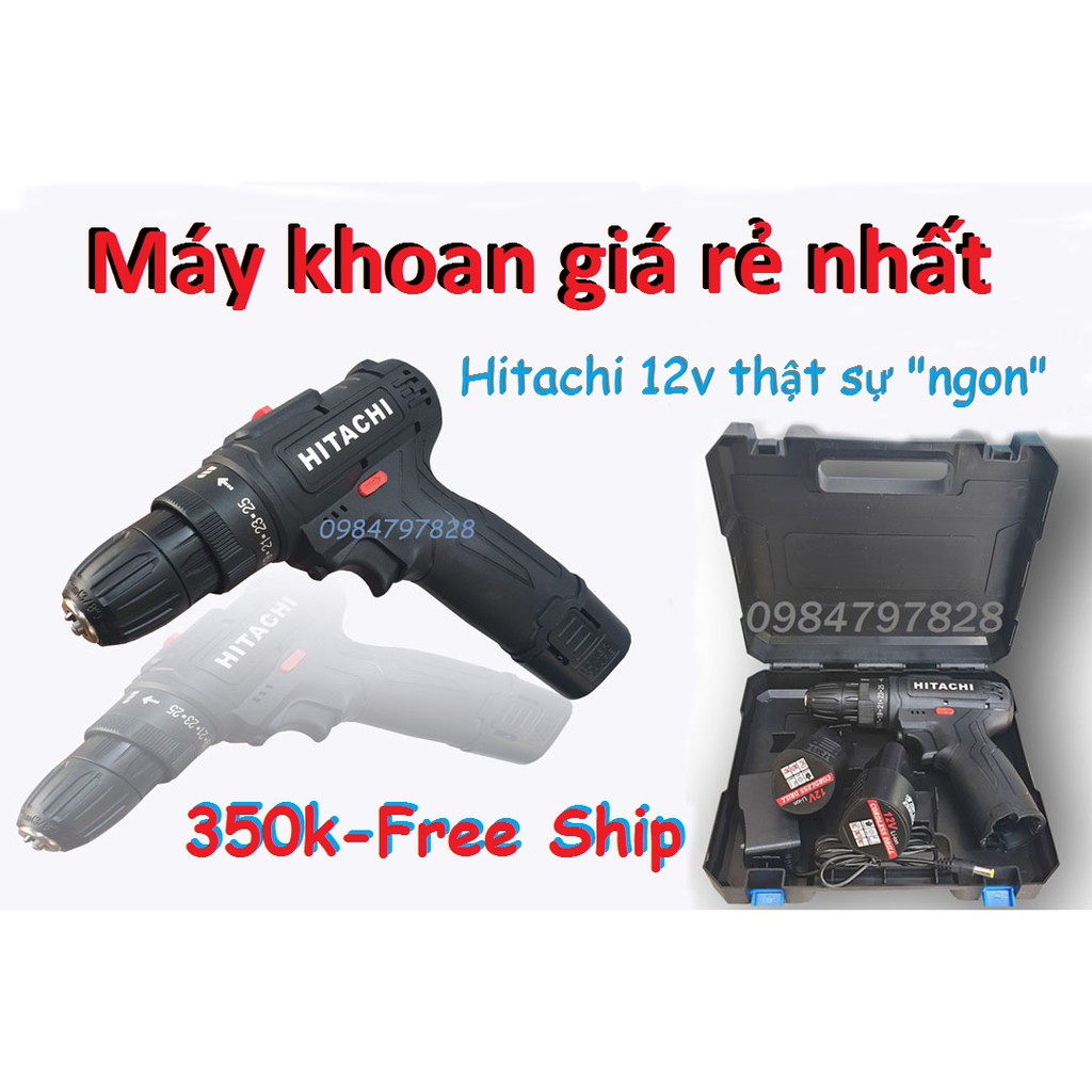 MÁY KHOAN GIÁ TỐT 2 PIN  - Máy khoan Hitachi 12V cực chất