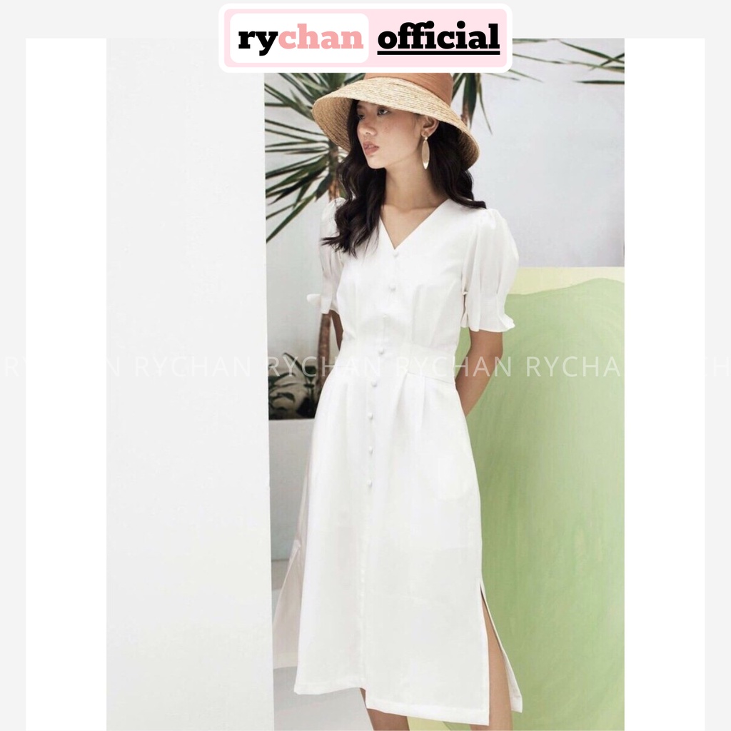 [ẢNH THẬT CUỐI] DM780 - Đầm Maxi Xòe Cổ V Nút Bọc Tay Phồng 3 Màu