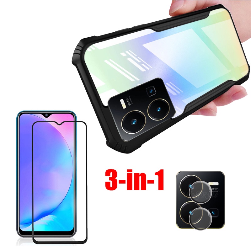 Ốp Điện Thoại Nhựa Acrylic Cứng Mỏng Trong Suốt 3 Trong 1 Bảo Vệ Ống Kính Máy Ảnh Cho Vivo V25 5G V25e Pro 5G Y22s Y35 2022