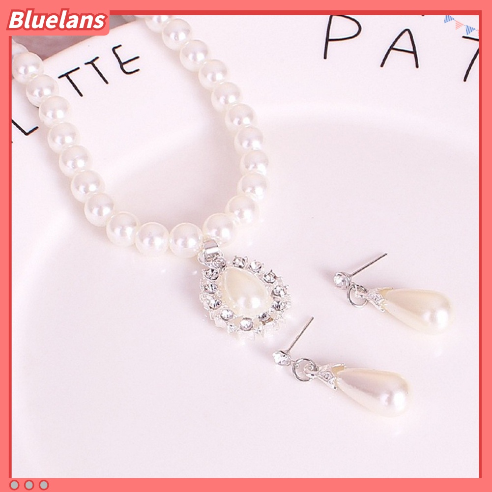 Bộ Vòng cổ + Đôi Bông Tai Hình Giọt Nước Đính Ngọc Trai Giả Thời Trang Cho Nữ