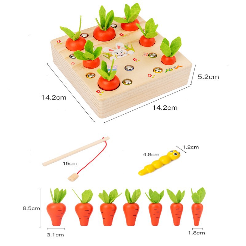 Đồ Chơi Hình Củ Cà Rốt Và Côn Trùng Bằng Gỗ Cho Bé 1-2 Tuổi