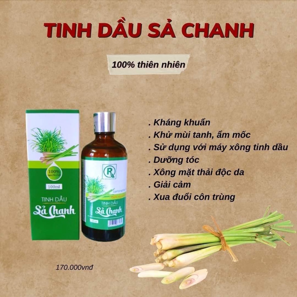 combo 5 lọ tinh dầu sả chanh - chai 100ml- khử mùi hôi- làm thơm tặng 1 chai tinh dầu sả java 10ml giá 15k