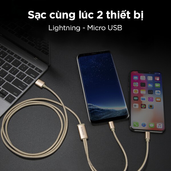 Cáp sạc nhanh Romoss CB20A 2in1 USB to Lightning / Micro USB dài 1.5m