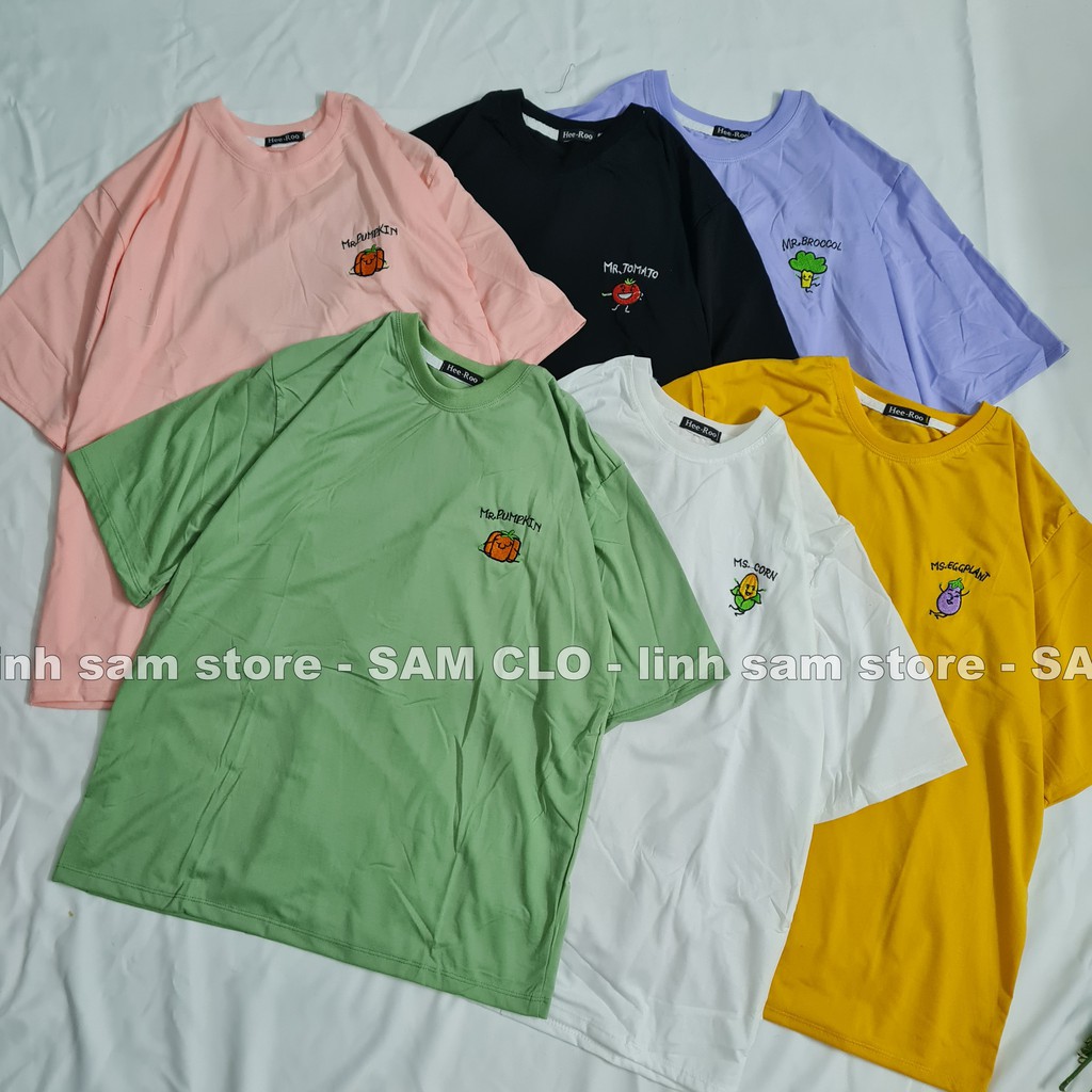 Áo thun nữ tay lỡ SAM CLO freesize - phông form rộng dáng Unisex, mặc lớp, nhóm, cặp, lớp thêu hình rau củ