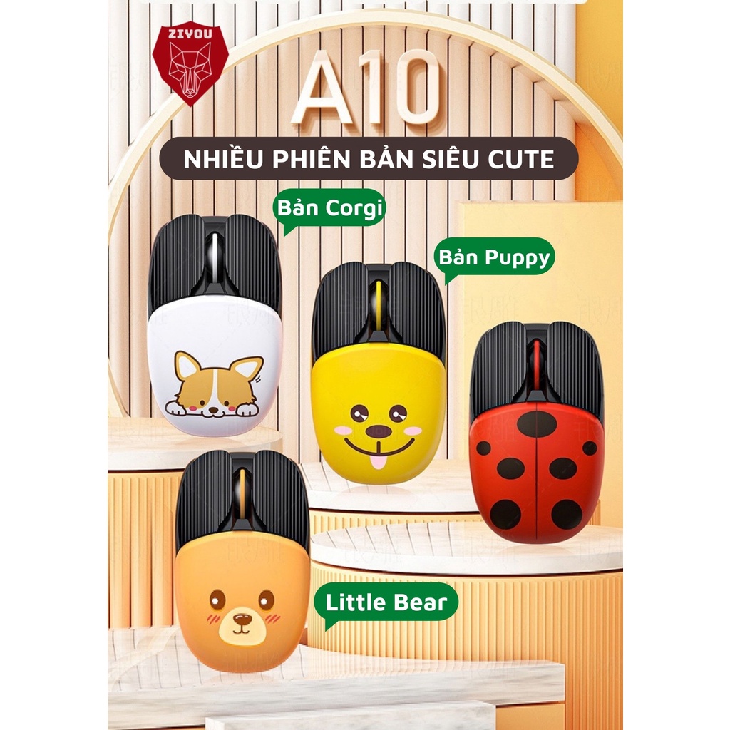 Chuột Không Dây Bluetooth Ziyou A10 Hình Cute Pin Tự Sạc Dùng Cực Lâu, Văn Phòng & Game cho laptop MCBook PC Tablet PAD