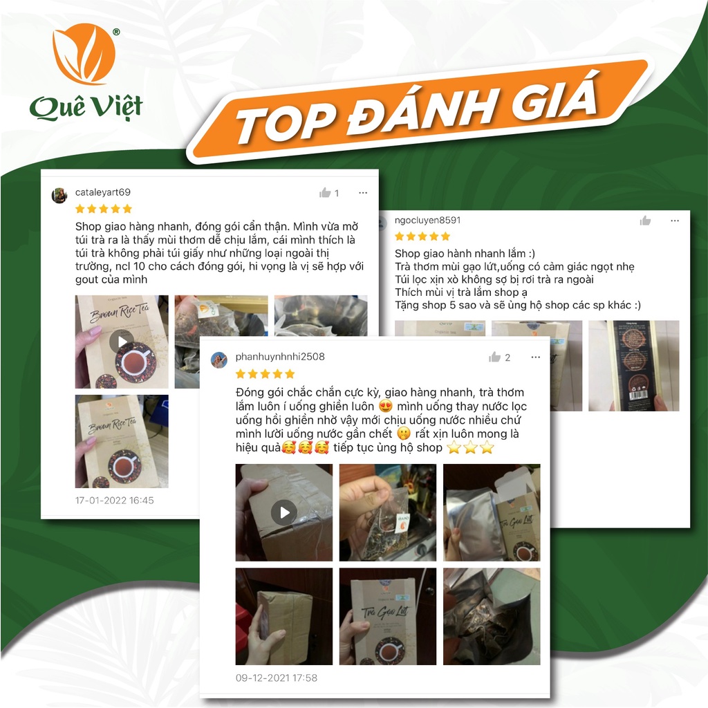 Trà gạo lứt Quê Việt thanh lọc gan, giải độc cơ thể nguyên liệu tự nhiên an toàn 1800gr