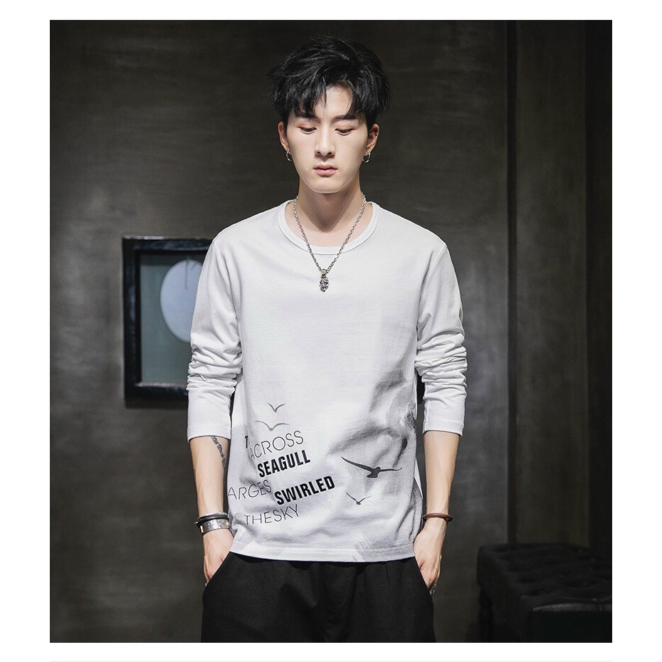 Áo thun nam tay dài 💚𝗙𝗥𝗘𝗘𝗦𝗛𝗜𝗣💚 Áo thun nam dài tay form rộng Trắng Đôi Cánh dày dặn nam tính, phong cách, thoáng mát. | BigBuy360 - bigbuy360.vn
