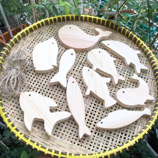 Cá gỗ decor (combo 10 chú cá gỗ) kèm dây thừng