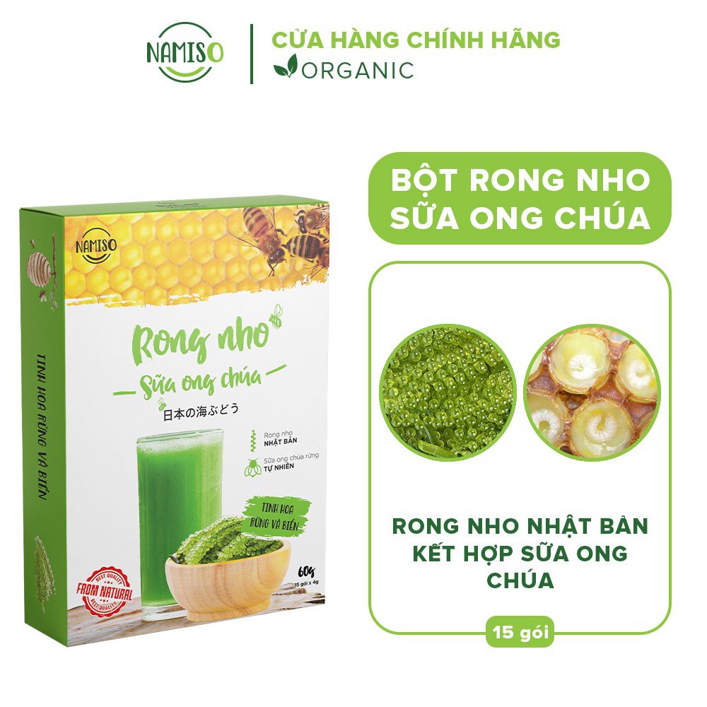 Rong nho sữa ong chúa Namiso hộp 15 gói giúp giữ dáng, đẹp da tăng cường sức khỏe.