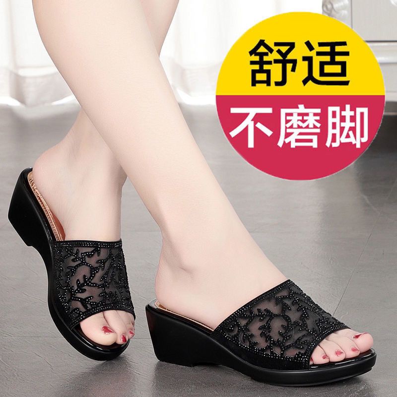 Dép Sandal Da Đế Xuồng Đính Đá Thời Trang Mùa Hè Cho Nữ