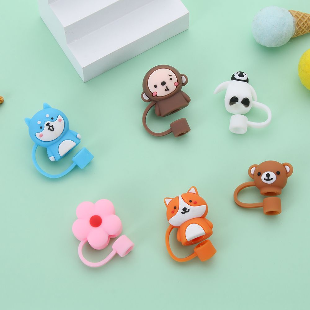 1 Nắp Đậy Ống Hút Bằng Silicone Chống Bụi Thiết Kế Hoạt Hình Dễ Thương Tái Sử Dụng Được