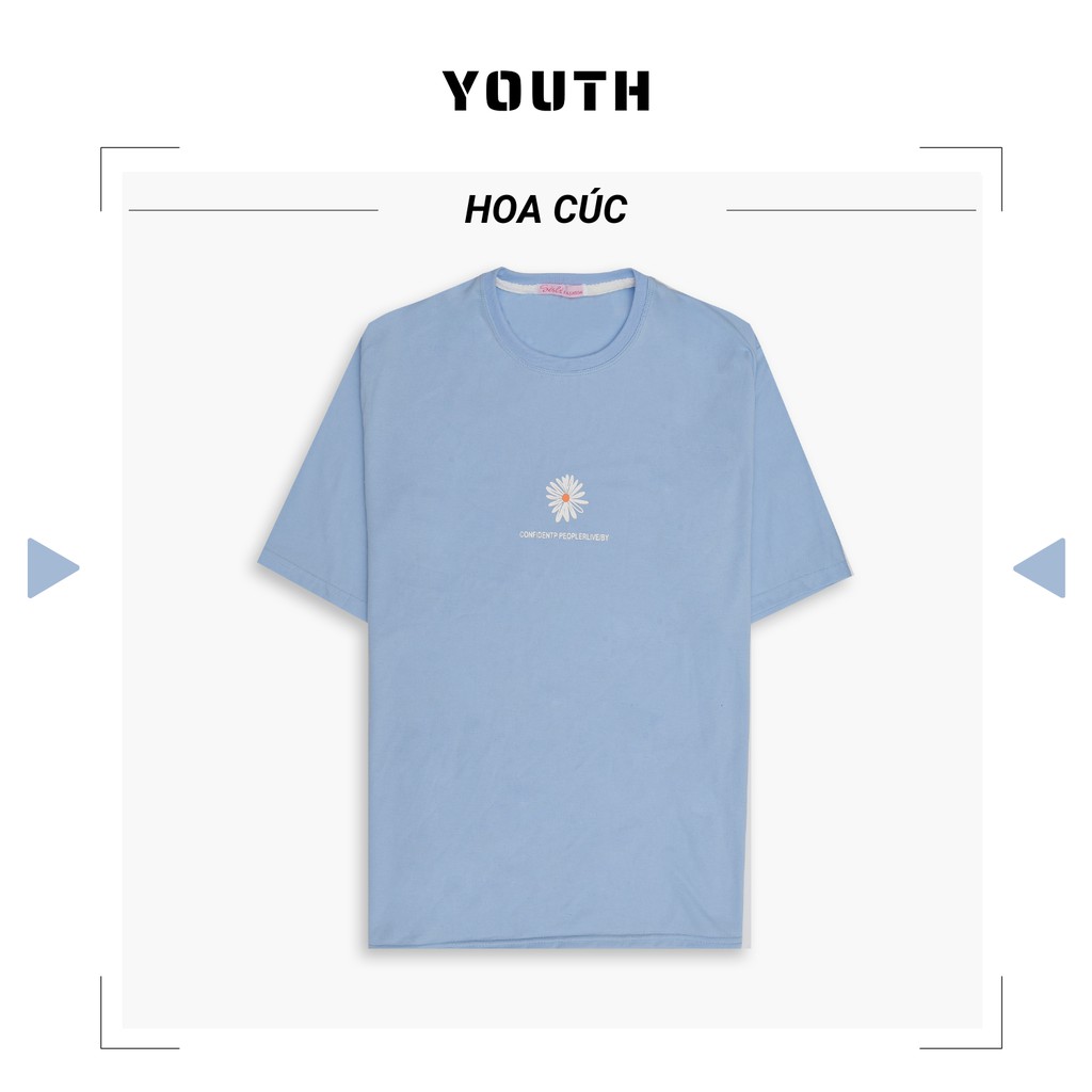 Áo thun nam nữ unisex YOUTH form rộng cổ tròn tay lỡ vải Cotton xịn FreeSize(38-65Kg) - 5 Hoa Cúc - AP27