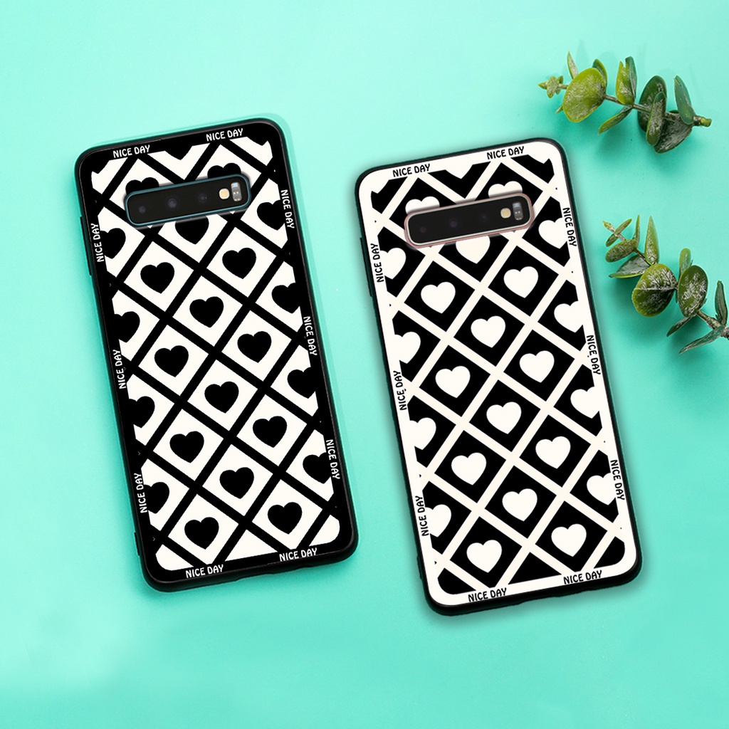 Ốp lưng Samsung S10 - S10 Plus - S10 5G in hoạ tiết caro trái tim đen trắng, gấu bear cute đáng yêu