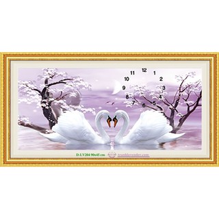 Tranh đính đá Đồng hồ Uyên ương hạnh phúc 90x45