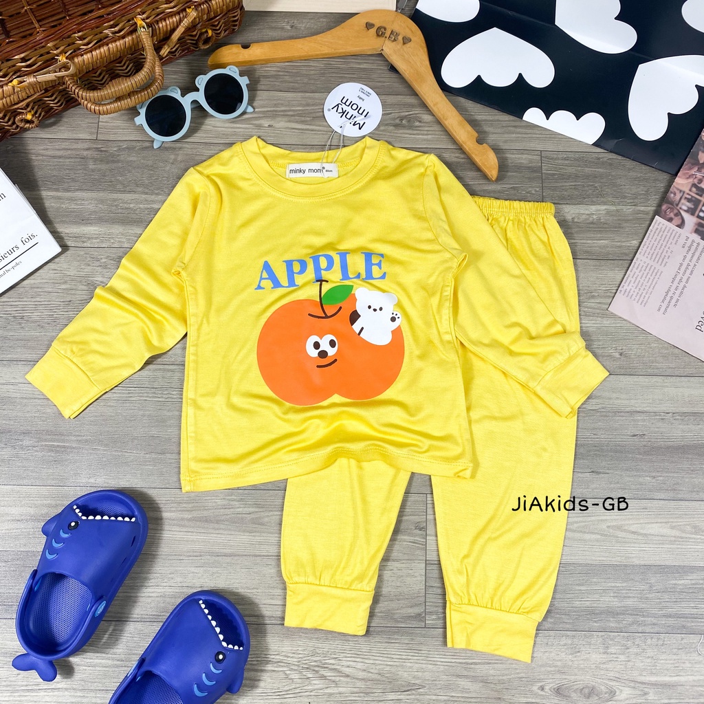 Bộ Dài Tay THUN LẠNH MINKY MOM Vải Trơn Bo Gấu In Hình Cho Bé TD-IN61