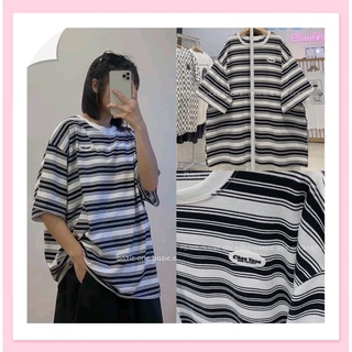 Áo thun kẻ ngang, áo phông tay lỡ kẻ đen trắng siêu hot
