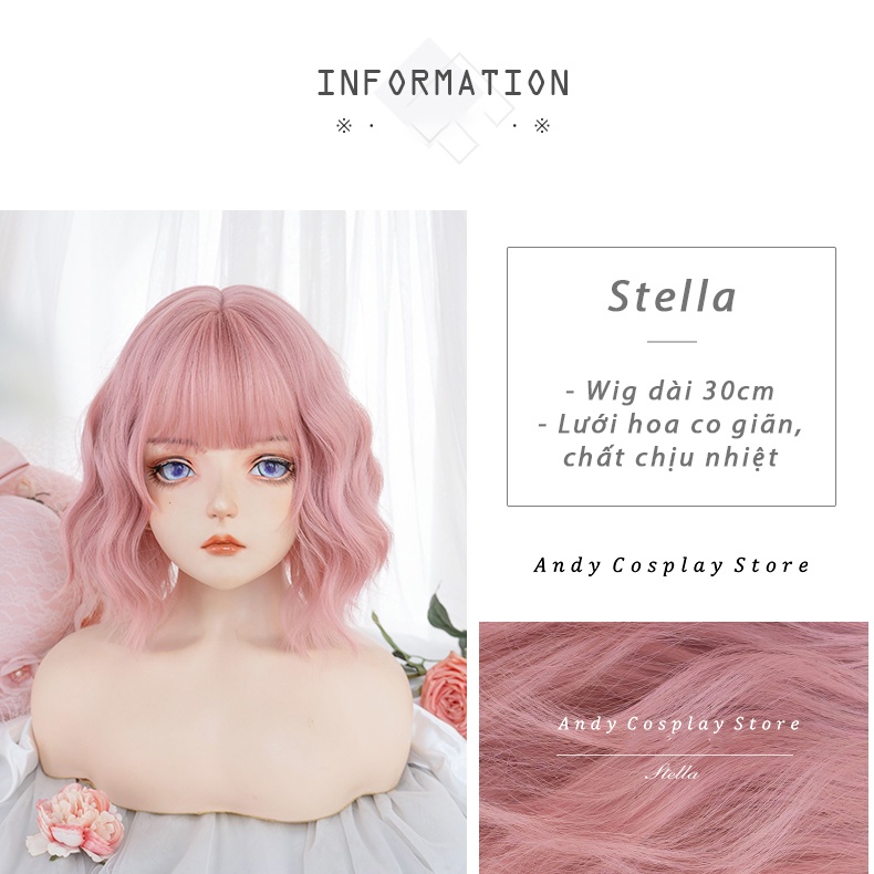 [CÓ SẴN] Tóc giả/ Wig teen Stella hồng ngắn Alice Garden