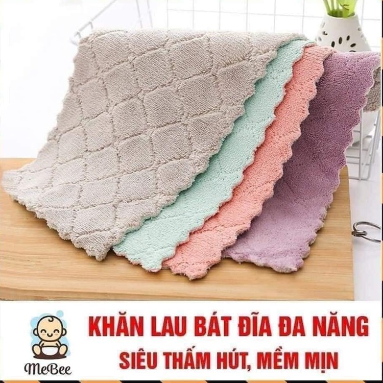 10 chiếc Khăn lau đa năng bếp, bát đĩa, cốc chén thấm nước chống dính dầu mỡ hai mặt