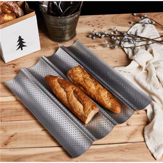 Khay Nướng Bánh Mì Pháp Baguette 4 Rãnh Chống Dính Lượn Sóng 38x33x2.5cm
