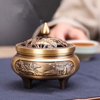 Lư đồng xông trầm hương - lư đồng khắc hoa văn có ba chân xông trầm hương