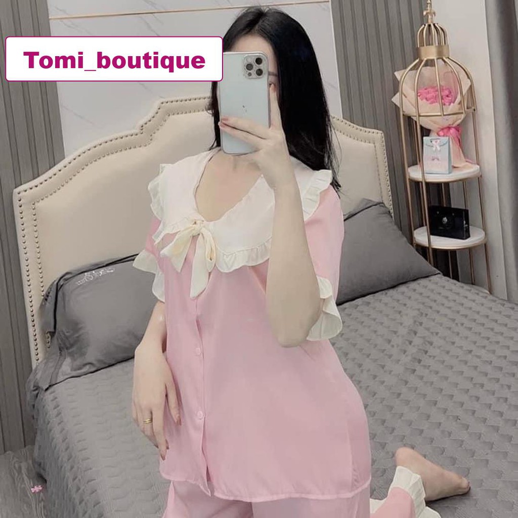 Bộ đồ ngủ cộc tay lụa hàn bèo bao đẹp,bao mát siêu cute- Tomi boutique | BigBuy360 - bigbuy360.vn
