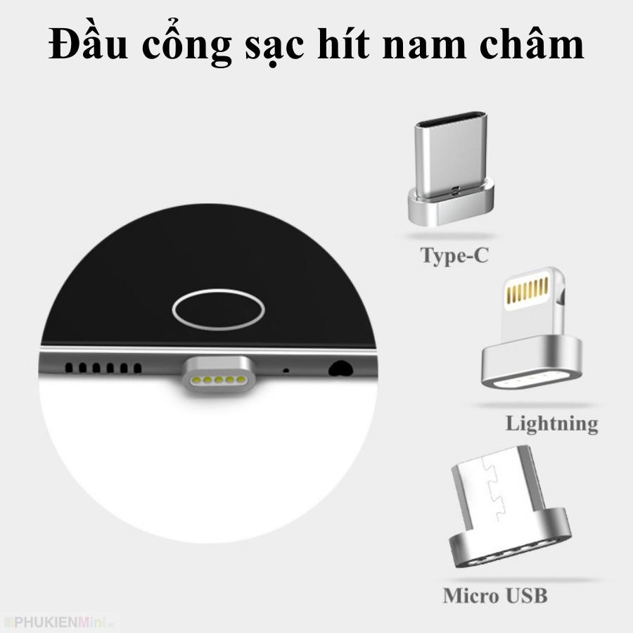Đầu cổng sạc từ tính hít nam châm kiểu bầu dục cổng Lightning, Micro USB, USB-C (Type C) cho nhiều dòng điện thoại gi...