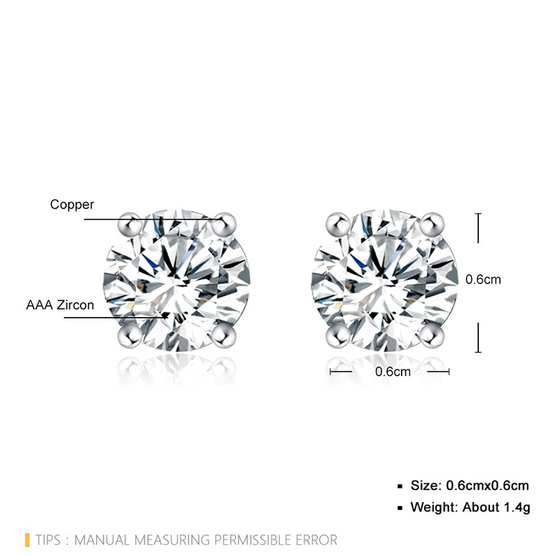 Khuyên tai đính đá zircon đơn siêu lấp lánh phong cách Hàn Quốc dễ phối đồ thời trang cho học sinh/nhân viên văn phòng