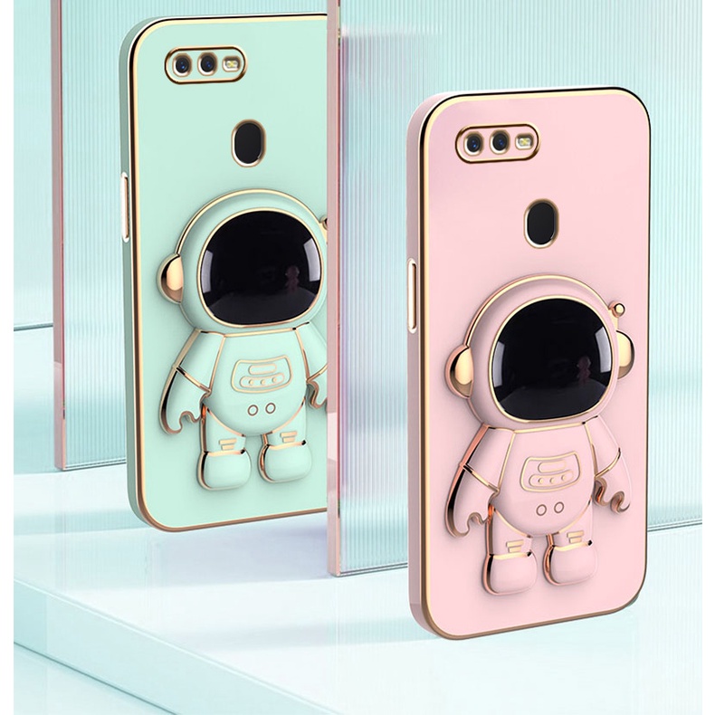 Ốp Điện Thoại Dẻo Mỏng Nhẹ Họa Tiết Phi Hành Gia 3D Kèm Giá Đỡ Đứng Sang Trọng Cho Oppo A5S A7 F9 A12 A5 A3S F5 C1 C2