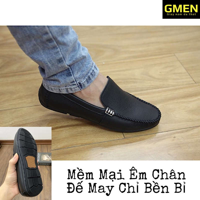 Giày lười nam chất liệu da thật mềm mại đế cao su khâu chỉ bảo hành 12 tháng GM102
