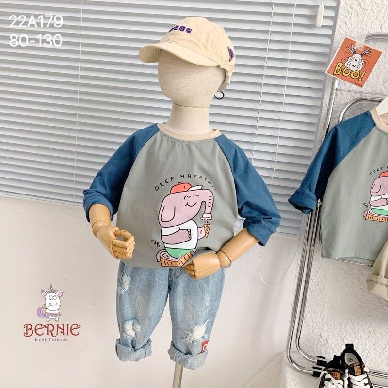 Áo thun dài tay zaclang hoạt hình, áo thu đông Bernie chất cotton bé trai