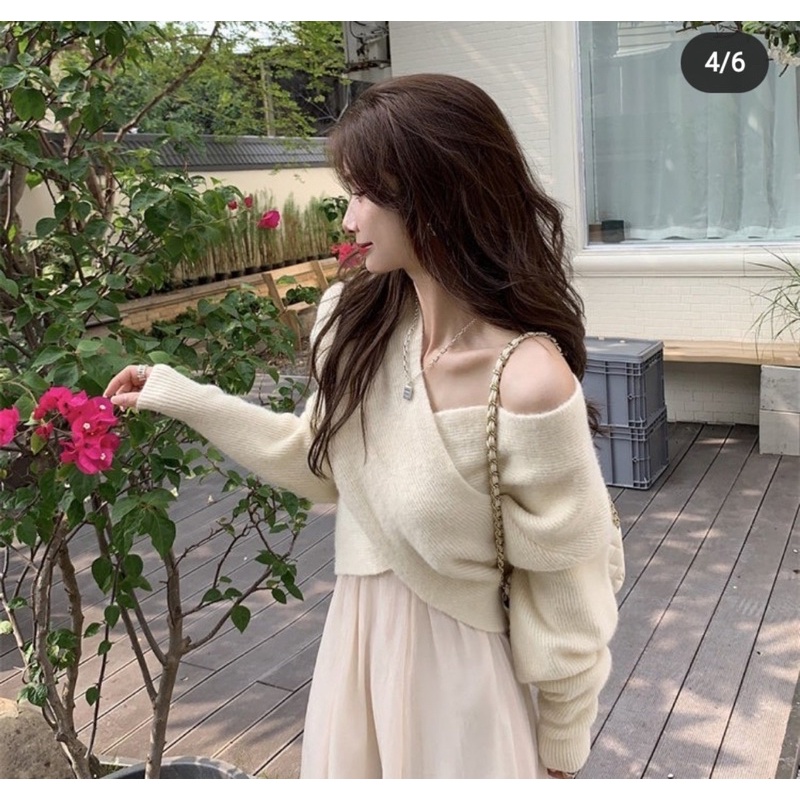 Áo len vạt chéo 4 màu Hàn Quốc
