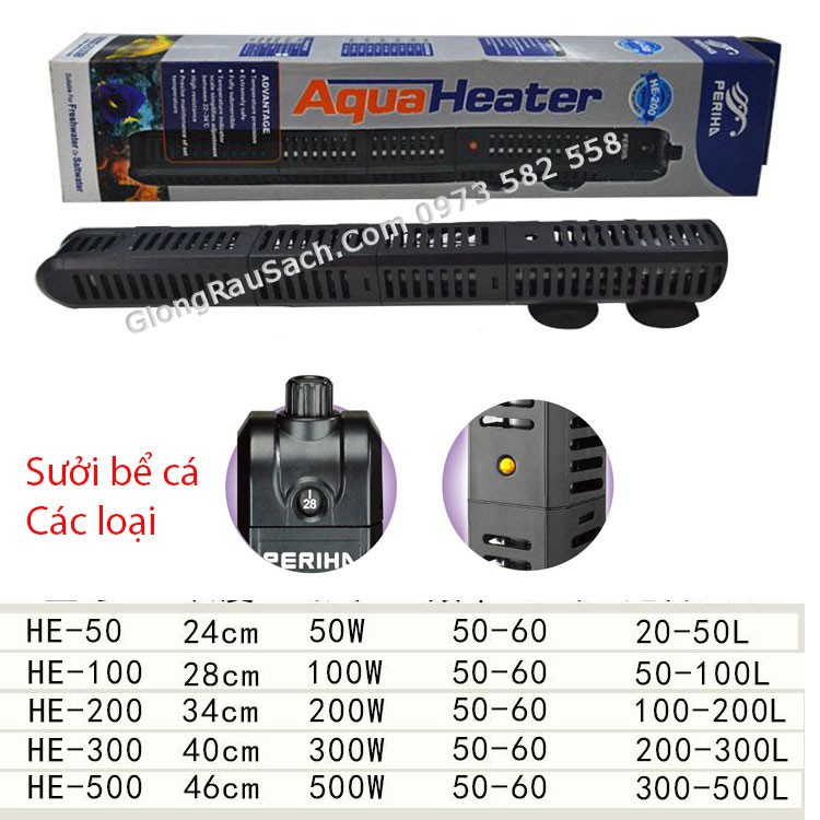 Máy Sưởi bể cá cảnh cao cấp có thành chống bỏng cho bể cá cho bể 20L – 500L