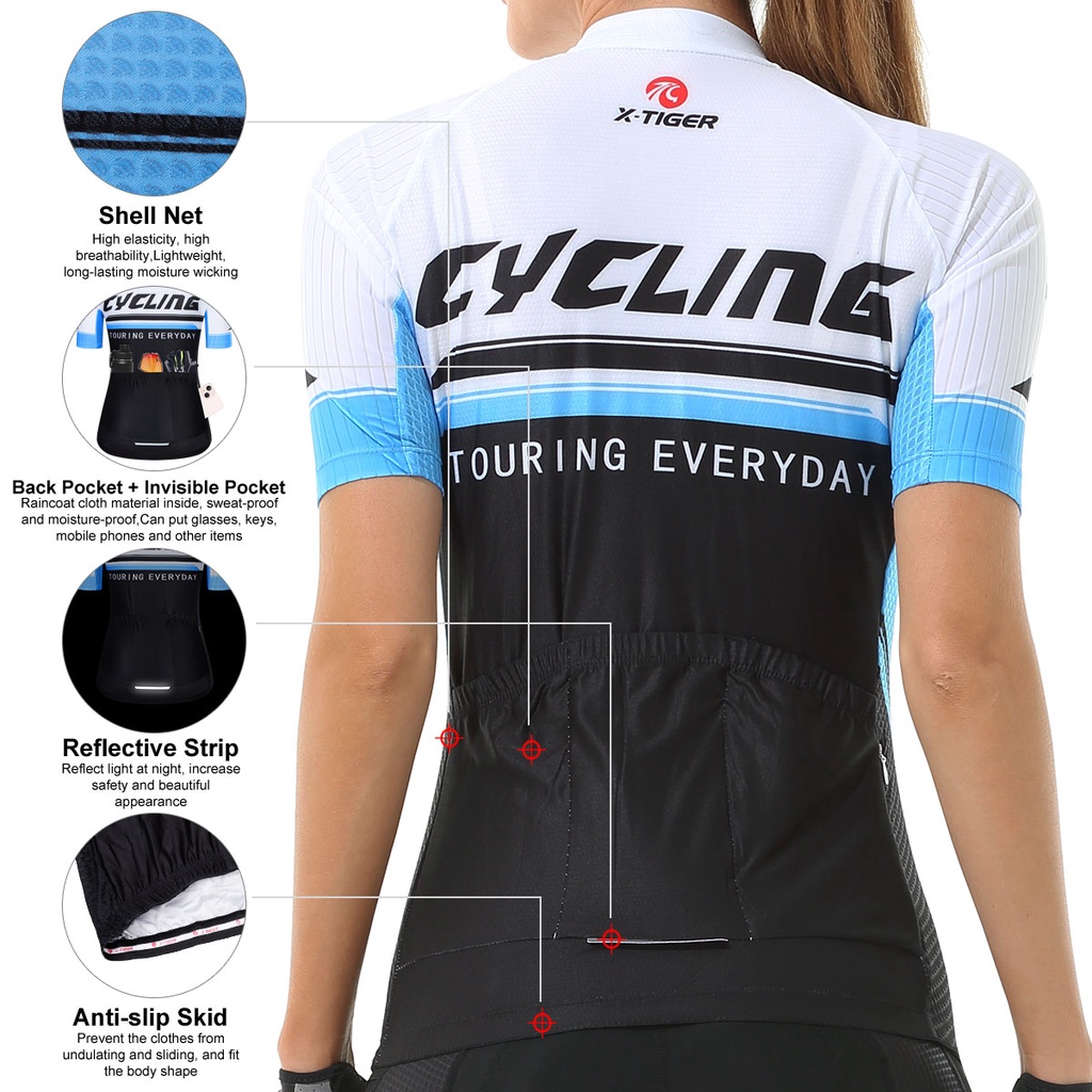 Áo thun X-TIGER tay ngắn thoáng khí chống thấm mồ hôi cho nữ khi chạy xe đạp