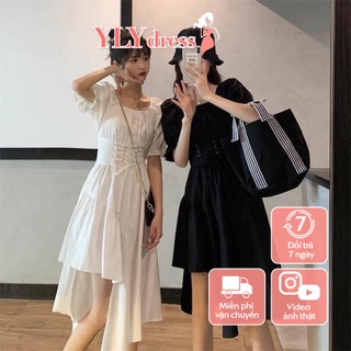 Váy đan dây lệch tầng - Váy đầm nữ cộc tay thiết kế hàn quốc freesize dáng lệch tầng lạ mắt cực xinh C332