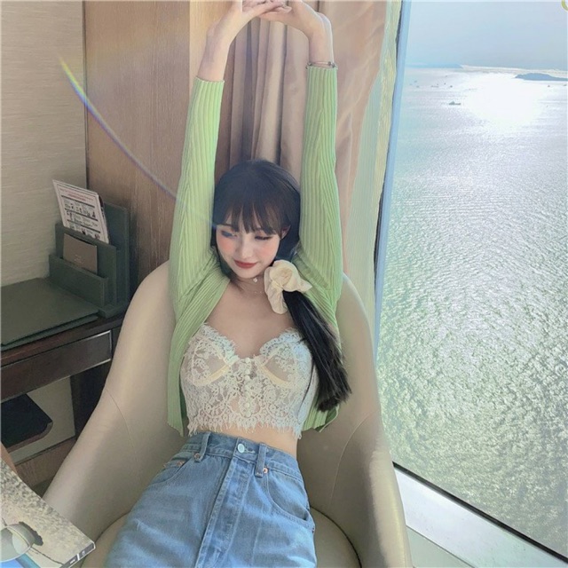 [SẴN-Có vid+ảnh thật]Áo croptop/bra ren cúp ngực gợi cảm màu trắng/đen/xanh phiên bản mới 2021 | BigBuy360 - bigbuy360.vn