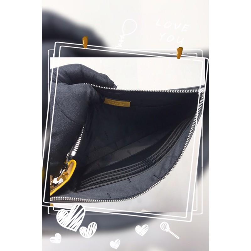 Túi ví, túi clutch da thật cao cấp Fendi Roma FD thiết kế màu vàng in logo đen nổi bật
