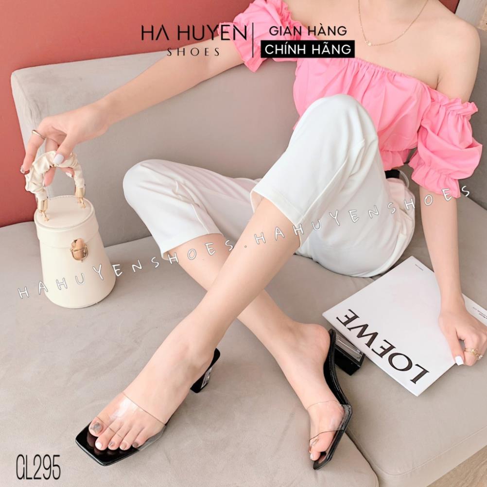 Guốc lê nữ Hà Huyền Shoes quai ngang trong gót vuông phân thời trang - GL